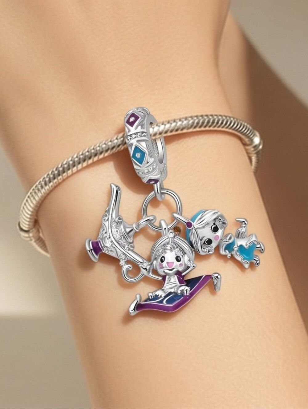 Aladdin Magic Lamp Charm Sterling Silver Disney Jasmine Whimsical Bracelet Bead